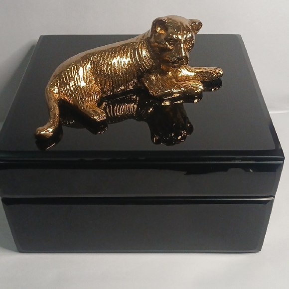 Elegant Tiger Box Black and Gold Decorative Used